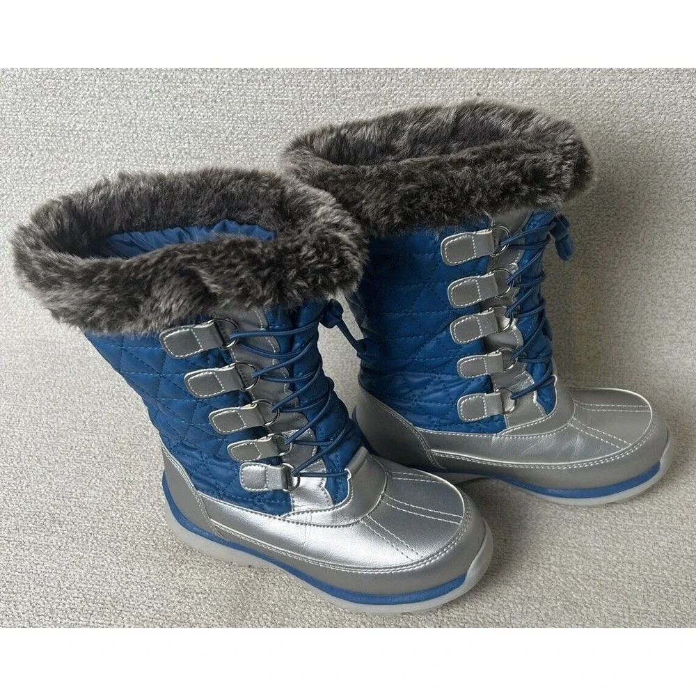 Lands End Boots Youth 487526 Hillary Tall Snow Winter 1M‎ Suede Faux Fur Black